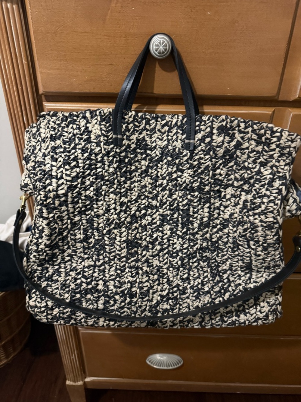 Clare V Black and Cream Woven Tote